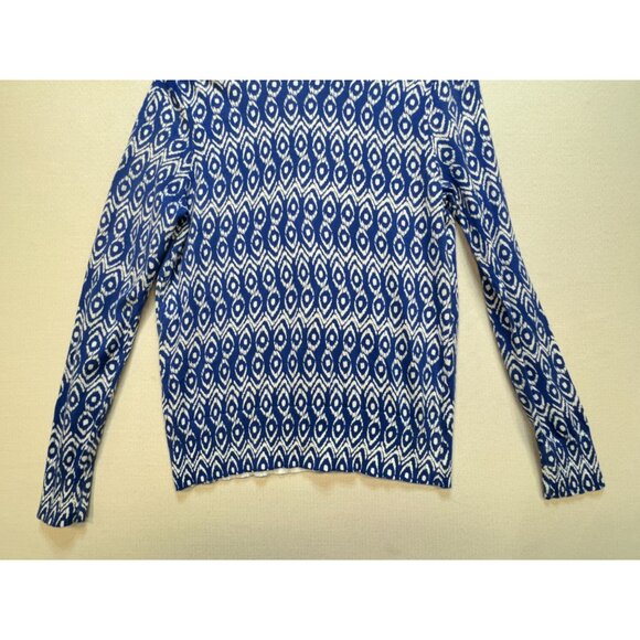 Ann Taylor Knit Cardigan Sweater Womens LP Blue Ikat Button Front V-Neck Cozy - Picture 12 of 12